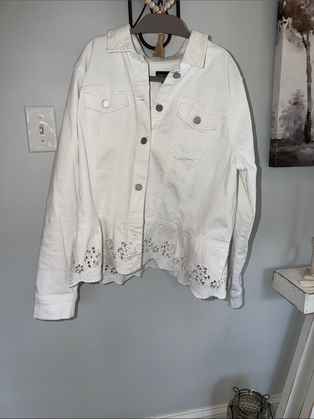 Susan Graver Stretch Embroidered Peplum Denim Jacket — image 2 of 6